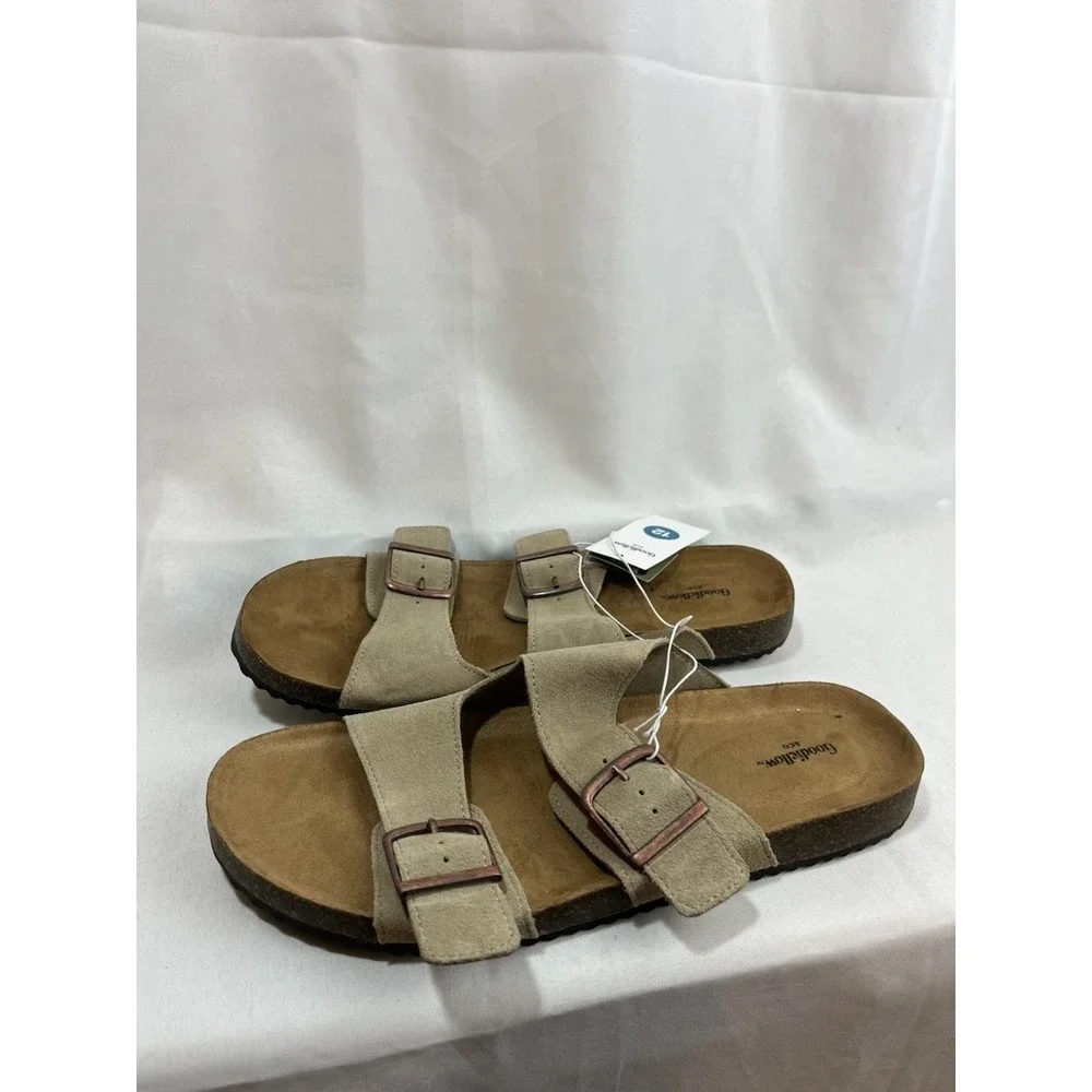 Goodfellow & Co Mens Suede Double Strap Buckle Slide Sandals Tan Size 12 NEW